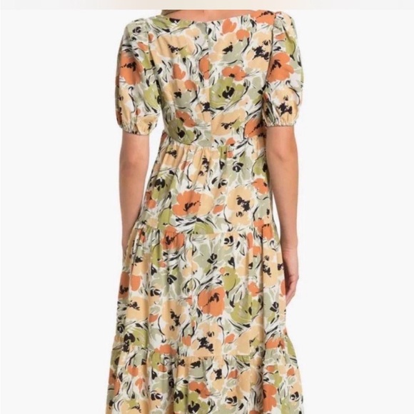 ASTR Floral Puff Sleeve Midi Dress | Pockets | Square Neck | M - Picture 2 of 9